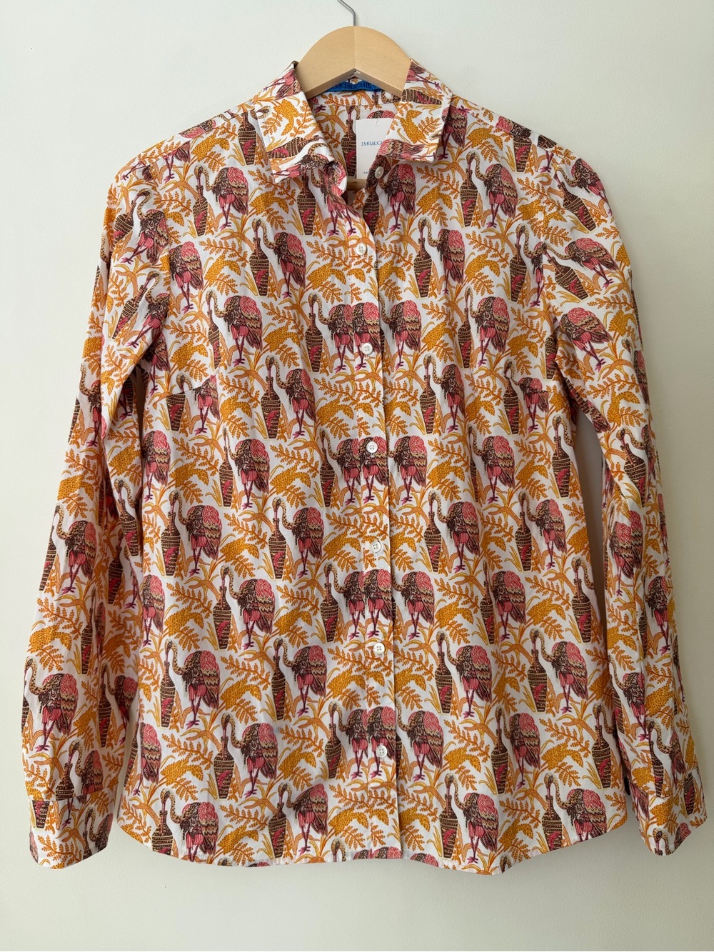 J.McLaughlin Lois Blouse Rare Bird Print Off White Coral Button Down Shirt S NWT